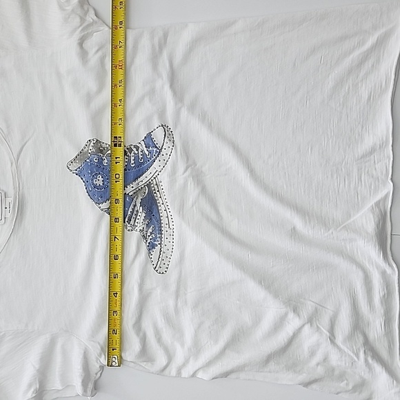 For The Republic Women's White Tee Shirt High Top Blue Rhinestone Sneaker Size S - Picture 14 of 15